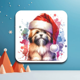 Lhasa Apso Hond in Santa Hat Kerstmis Vierkante Sticker
