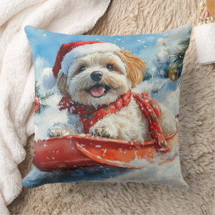 Lhasa Apso-hond in slee Let it Snow Kerstmis Kussen