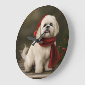 Lhasa Apso Hond in Sneeuw Kerstmis Grote Klok (Hoek)