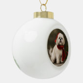 Lhasa Apso Hond in Sneeuw Kerstmis Keramische Bal Ornament (Links)
