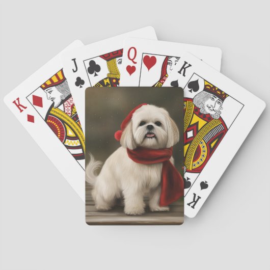 Lhasa Apso Hond in Sneeuw Kerstmis Pokerkaarten (Achterkant)