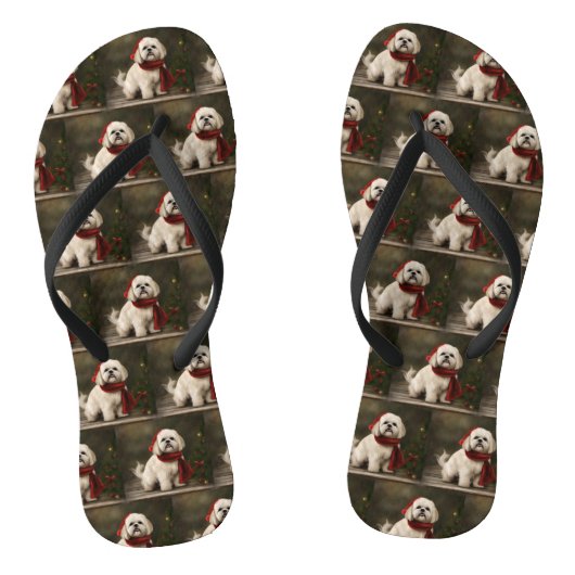 Lhasa Apso Hond in Sneeuw Kerstmis Teenslippers (Voetbed)