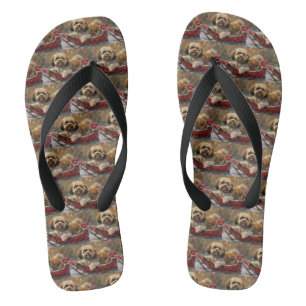 Lhasa Apso Hond Kerst Festiviteit Teenslippers