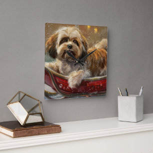 Lhasa Apso hond Kerst viering Vierkante Klok