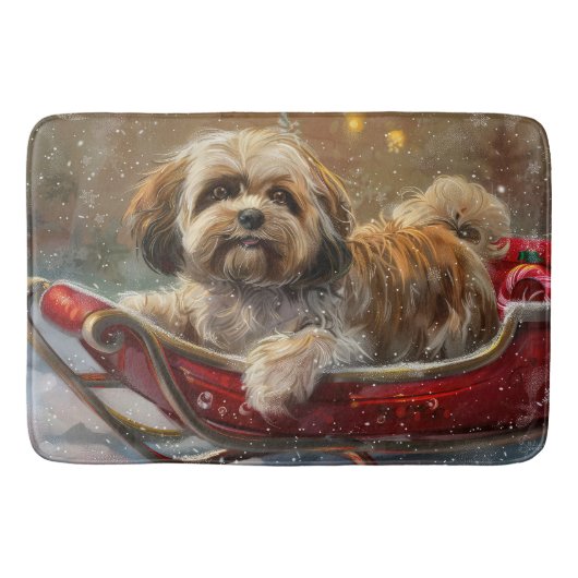 Lhasa Apso Hond Kerstfeest Badmat (Voorkant)