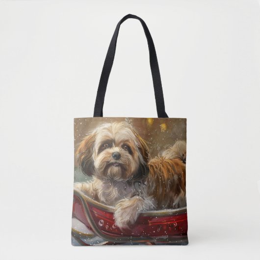Lhasa Apso Hond Kerstfeest Draagtas (Voorkant)
