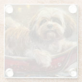 Lhasa Apso Hond Kerstfeest Glazen Onderzetter (Achterkant)
