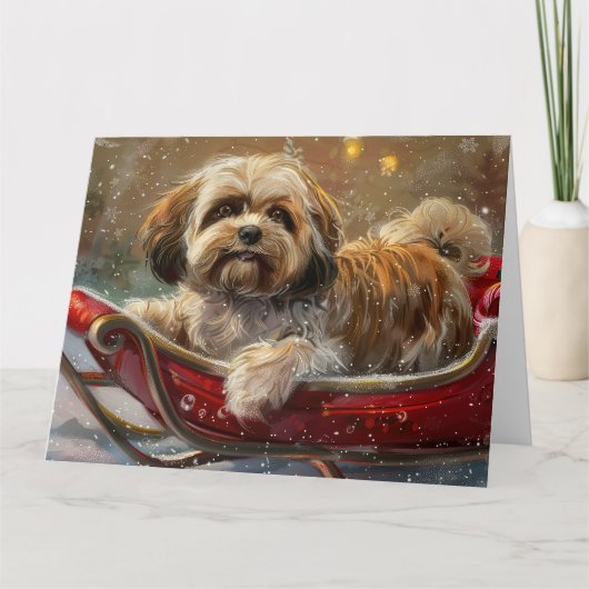 Lhasa Apso Hond Kerstfeest Kaart (Voorkant)