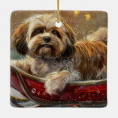 Lhasa Apso Hond Kerstfeest Keramisch Ornament (Achterkant)