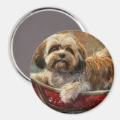 Lhasa Apso Hond Kerstfeest Magneet (Voorkant / Achterkant)