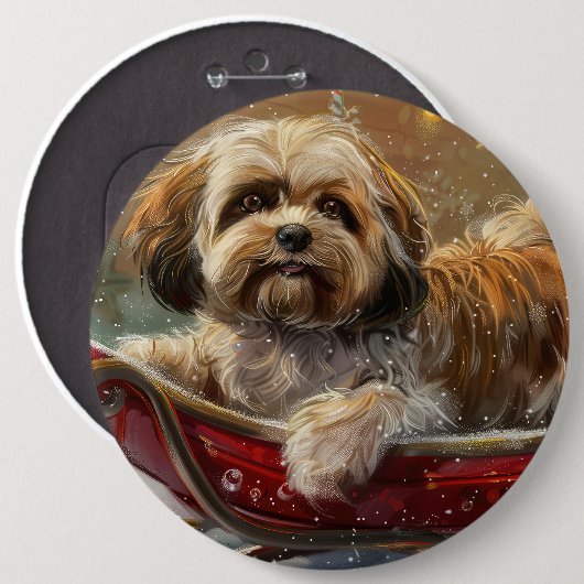 Lhasa Apso Hond Kerstfeest Ronde Button 6,0 Cm (Voorkant /achterkant)
