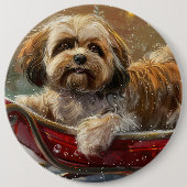 Lhasa Apso Hond Kerstfeest Ronde Button 6,0 Cm (Voorkant)