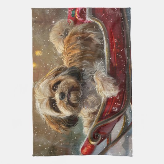 Lhasa Apso Hond Kerstfeest Theedoek (Verticaal)