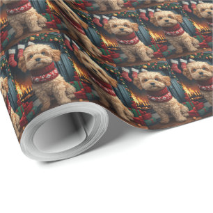 Lhasa Apso-hond met kerstcadeaus open haard Cadeaupapier