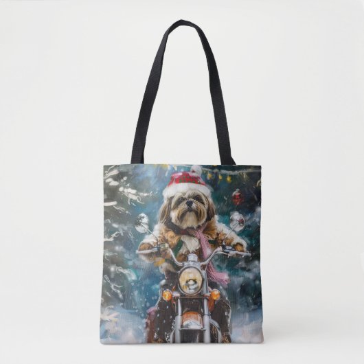 Lhasa Apso Hond Rijden Motorfiets Kerstmis Draagtas (Voorkant)
