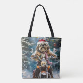 Lhasa Apso Hond Rijden Motorfiets Kerstmis Draagtas (Achterkant)