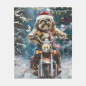 Lhasa Apso Hond Rijden Motorfiets Kerstmis Fleece Deken (Voorkant)
