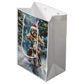 Lhasa Apso Hond Rijden Motorfiets Kerstmis Medium Cadeauzakje (Voorkant Gekanteld)