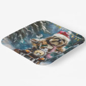 Lhasa Apso Hond Rijden Motorfiets Kerstmis Papieren Bordje (Gebogen)