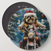 Lhasa Apso Hond Rijden Motorfiets Kerstmis Ronde Button 6,0 Cm (Voorkant /achterkant)