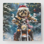 Lhasa Apso Hond Rijden Motorfiets Kerstmis Vierkante Klok (Voorkant)