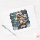 Lhasa Apso Hond Rijden Motorfiets Kerstmis Vierkante Sticker (Envelop)