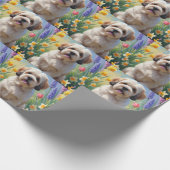 Lhasa Apso Hond Spring Bloemen Schilderen Cadeaupapier (Hoek)
