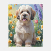 Lhasa Apso Hond Spring Bloemen Schilderen Fleece Deken (Voorkant)