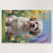 Lhasa Apso Hond Spring Bloemen Schilderen Legpuzzel (Horizontaal)