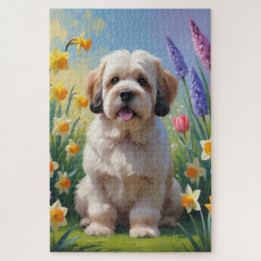 Lhasa Apso Hond Spring Bloemen Schilderen Legpuzzel (Verticaal)