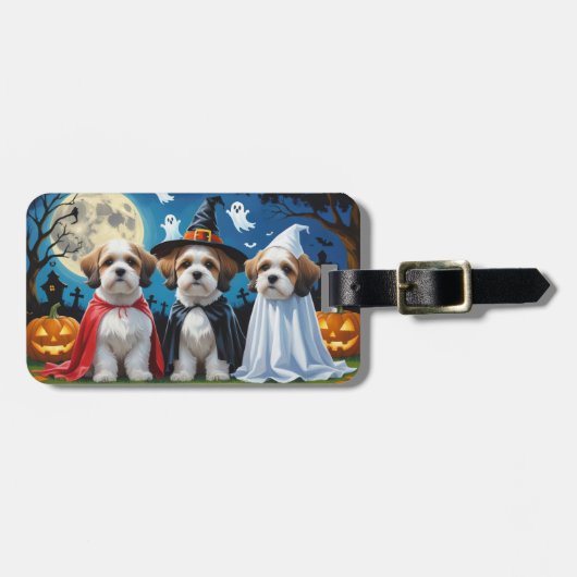 Lhasa Apso Honden Pompoen Halloween Grappig Bagagelabel (Voorkant horizontaal)