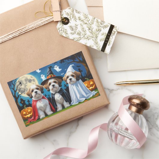 Lhasa Apso Honden Pompoen Halloween Grappig Rechthoekige Sticker (Geschenken)