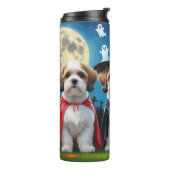 Lhasa Apso Honden Pompoen Halloween Grappig Thermosbeker (Gedraaid links)