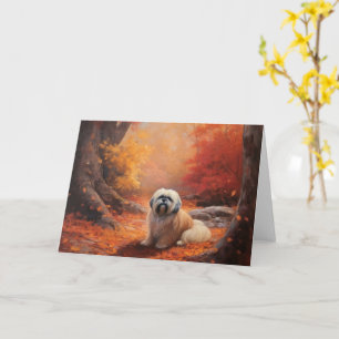 Lhasa Apso in herfstbladeren val inspireert Kaart