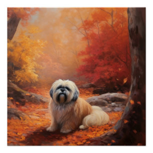 Lhasa Apso in herfstbladeren vallen inspireren Perfect Poster