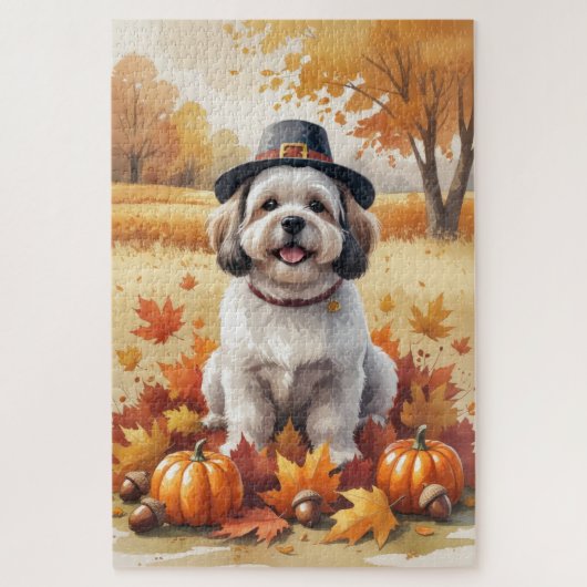 Lhasa Apso in het najaar verlaat Thanksgiving kuns Legpuzzel (Verticaal)