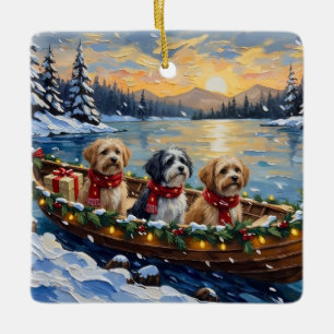Lhasa Apso Kerstboot Vakantie Keramisch Ornament