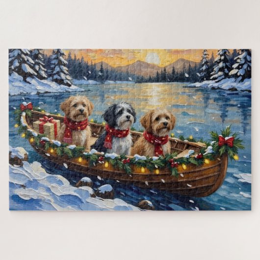 Lhasa Apso Kerstboot Vakantie Legpuzzel (Horizontaal)