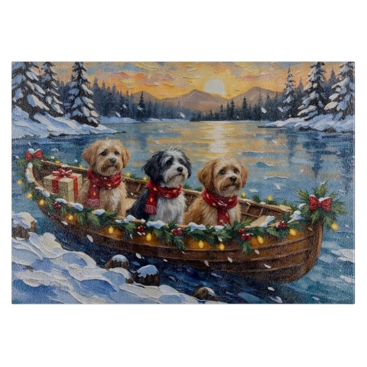 Lhasa Apso Kerstboot Vakantie Snijplank (Voorkant)