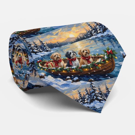 Lhasa Apso Kerstboot Vakantie Stropdas (Opgerold)