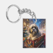 Lhasa Apso kerstfeest  Sleutelhanger (Voorkant Links)