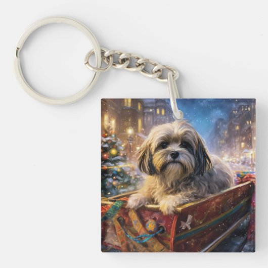 Lhasa Apso kerstfeest  Sleutelhanger (Voorkant)