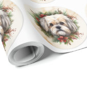 Lhasa Apso Kerstkrans feestelijke pup Cadeaupapier (Rol Hoek)
