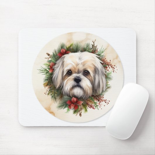 Lhasa Apso Kerstkrans feestelijke pup Muismat (Met muis)