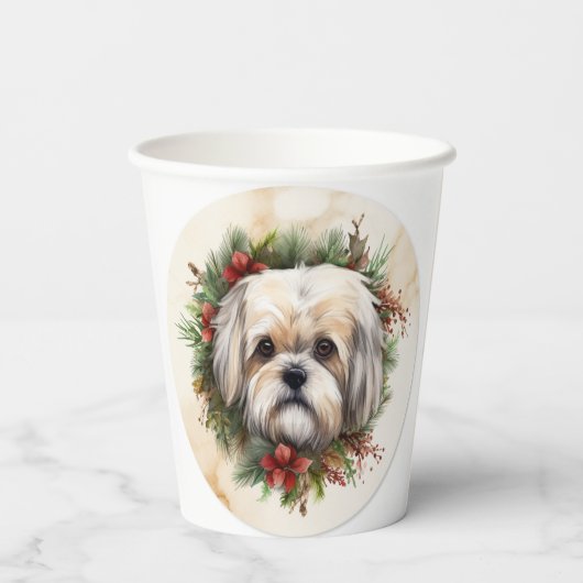 Lhasa Apso Kerstkrans feestelijke pup Papieren Bekers (Achterkant)