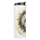 Lhasa Apso Kerstkrans feestelijke pup Thermosbeker (Gedraaid links)