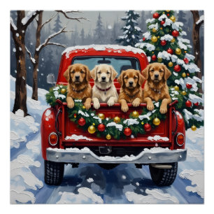 Lhasa Apso Kerstmis Rode Truck Vakantie Perfect Poster