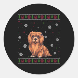 Lhasa Apso Kersttrui Xmas Huisdier Hond L Ronde Sticker