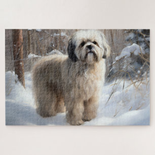 Lhasa Apso Laat het Sneeuwen Kerstmis Legpuzzel