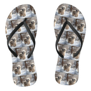 Lhasa Apso Laat het Sneeuwen Kerstmis Teenslippers